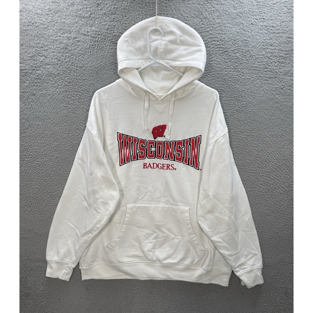 Wisconsin Badgers Sweatshirt Adult XL White Hoodie Embroidered NCAA Sports‎ Y2K